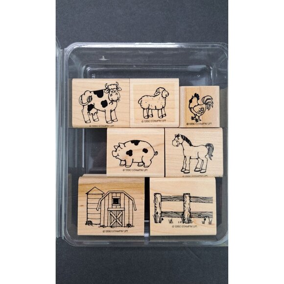 Stampin Up Farm Fun Rubber Stamp Set Animals Barn Cow Pig Horse Rooster Sheep 7 - Picture 1 of 4